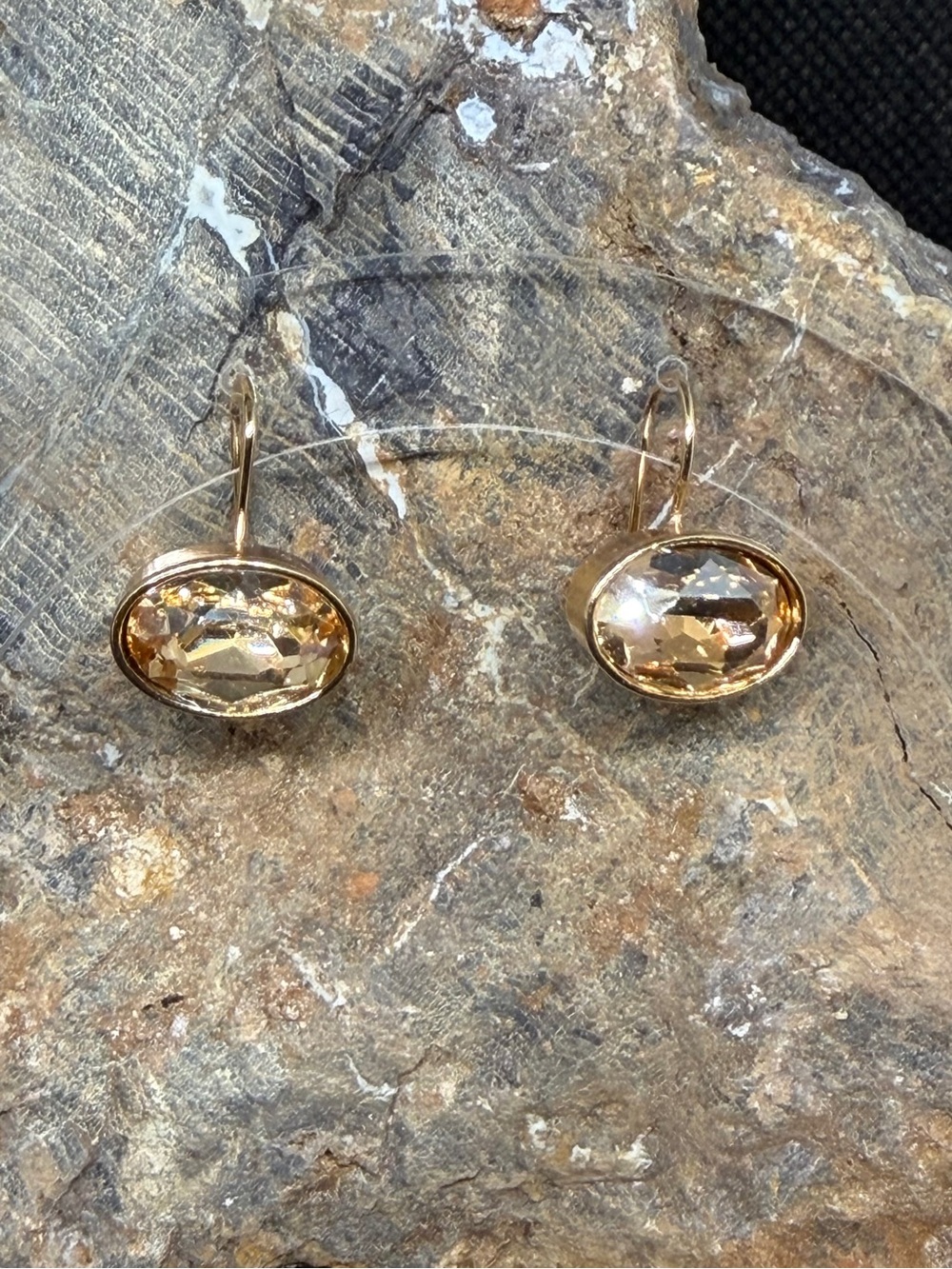 Costume Jewelry Gold-Tone Champagne Crystal Drop Earrings